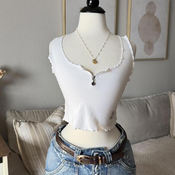 White Ribbed Zip Crop Tank (Onyx) - Picture 2 of 4